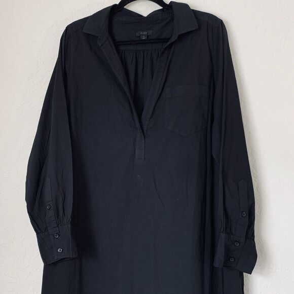 J Crew Maxi Shirtdress L Black Cotton Poplin Tunic Popover Long Sleeve Bungalow - Picture 13 of 13